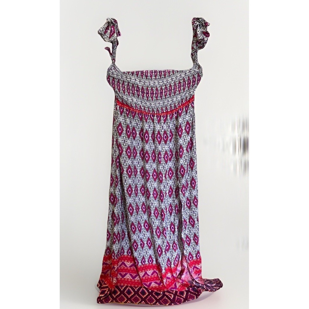 Sundress Maxi Flutter Sleeve Rayon Women's XL‎ (40" Bust) Peasant Boho Red Pink